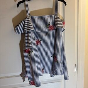 Striped Floral Off-Shoulder Dress